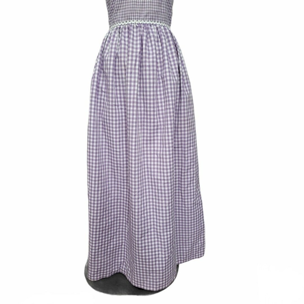 VTG 70s Purple Gingham Maxi‎ Dress Prairie Cottagecore Lace Trim Flutter Sleeve - Picture 6 of 16